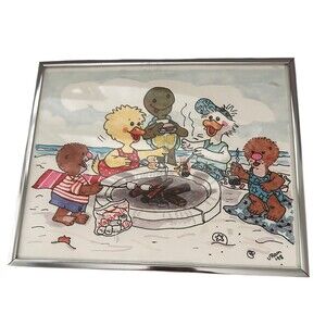 Suzy’s Zoo Friends Around The Campfire Making S’mores 1998 Print Artist Signed